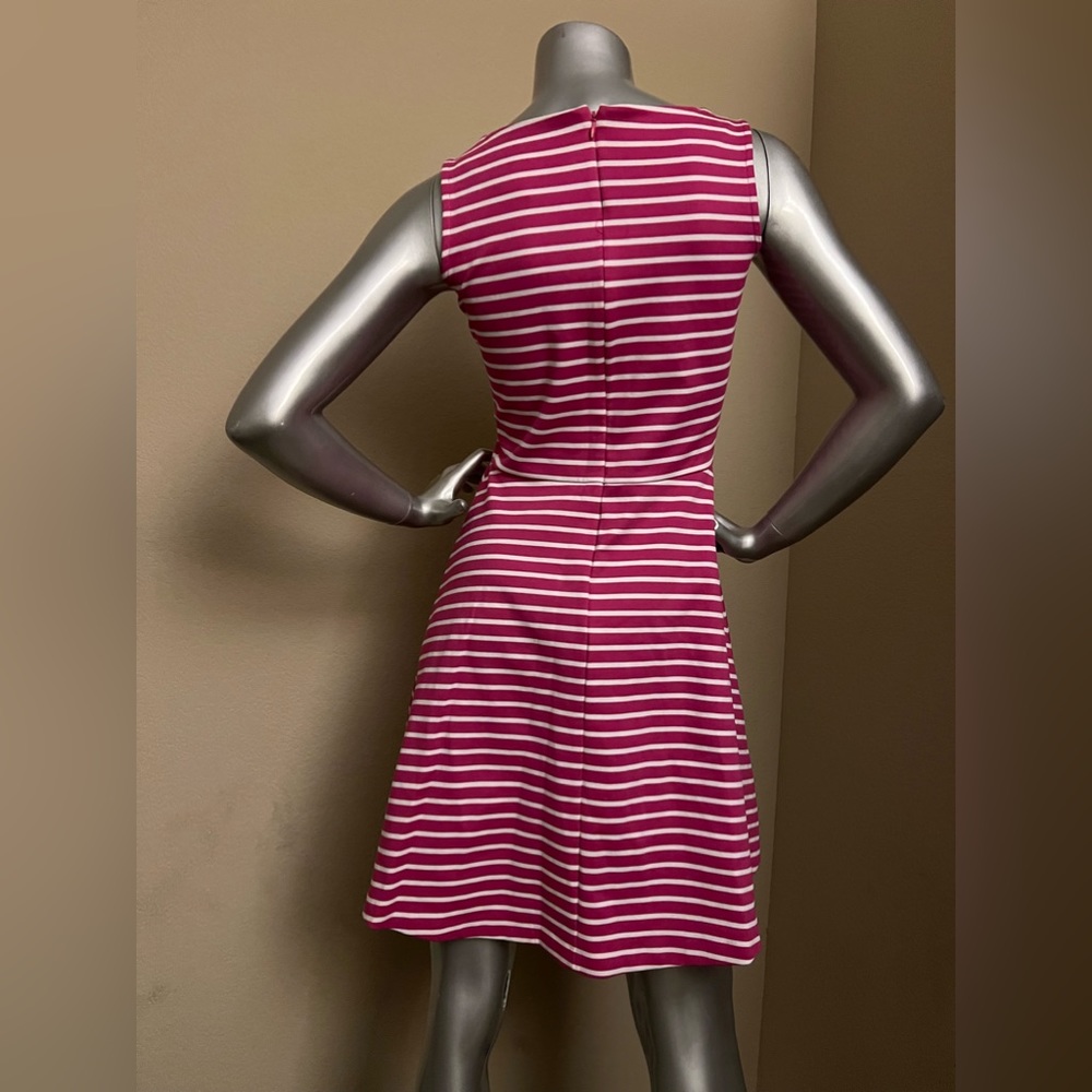 Talbots Fuchsia and White Striped Sleeveless Midi Dress - Picture 3 of 7